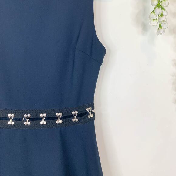 ELIZABETH & JAMES Renata fit & flare dress silver latch hook waist navy 3019 - Picture 12 of 15